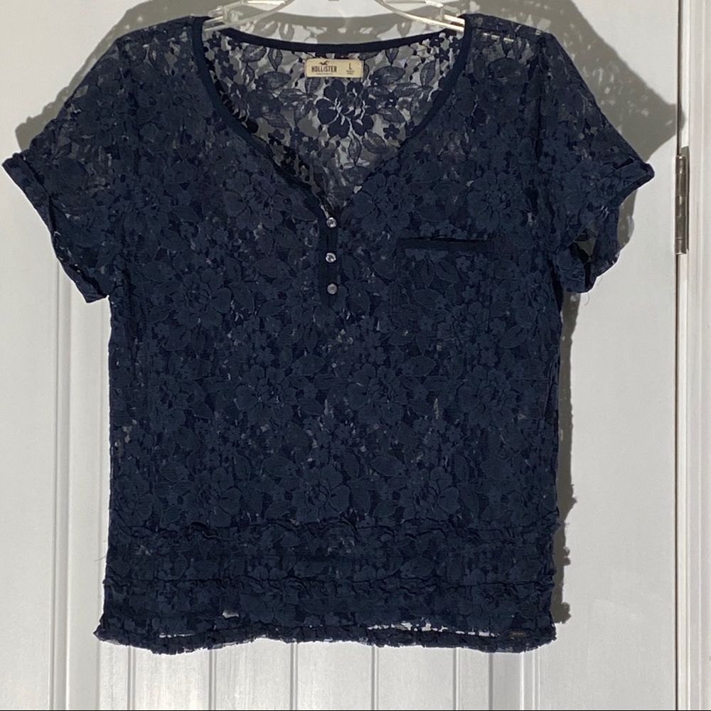 Hollister lace blouse blue large Petite